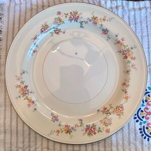 Homer Laughlin Floral Plate with Pink and Blue Details